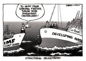 A political cartoon criticizing the tactics of the IMF. From http://cla.calpoly.edu/~lcall/213/outline.week_ten.html